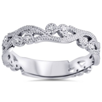Pompeii3 1/6ct Vintage Scroll Stackable Diamond Ring 14K White Gold