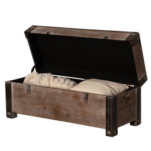 Vintiquewise Wooden Storage Trunk Bench with Black Metal Accents Rustic Blanket & Linen Chest Organizer for Entryway or Bedroom Use - 1 of 4
