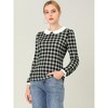 INSPIRE CHIC Women's Peter Pan Collar Contrast Puff Sleeve Plaid Blouse - 4 of 4
