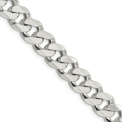 Black Bow Jewelry Men's 11mm, Sterling Silver Solid Flat Curb Chain Necklace