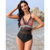 Womens Mesh Swimsuit One Piece V Neck Swimsuits Tummy Control High Waisted Cross Back Hollow Out Swimwears - 4 of 4