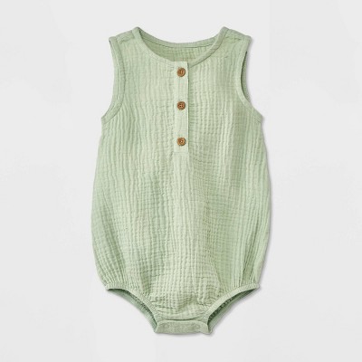 Grayson Collective Baby Sleeveless Gauze Button-Front Bubble Romper - Sage Green 0-3M