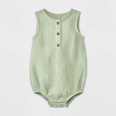 Image of Grayson Collective Baby Sleeveless Gauze Button-Front Bubble Romper - Sage Green 6-9M
