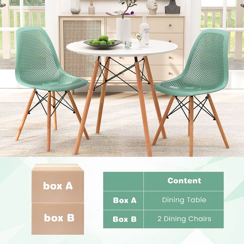 Tangkula 3 PCS Dining Table Set for 2 Persons Modern Round Table & 2 Chairs w/ Wood Leg White & Green, 5 of 9