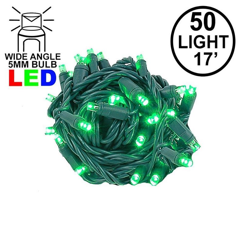 Novelty Lights LED Christmas String Lights 50 Mini Bulbs (Green Wire, 17 Feet), 2 of 10