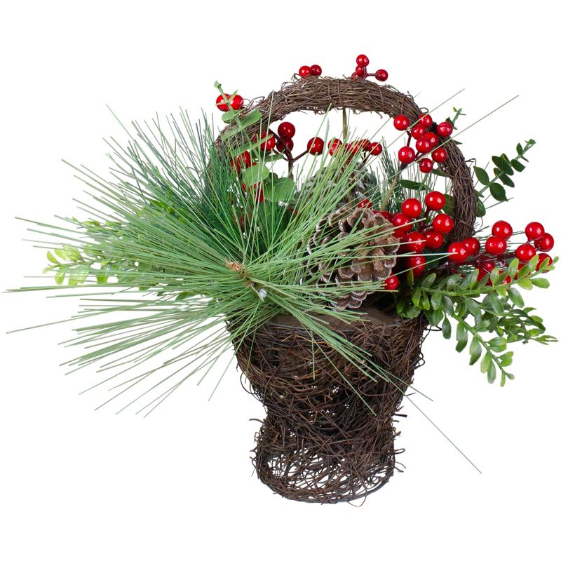 Northlight 15" Eucalyptus Pine and Berry Artificial Christmas Grapevine Basket, 4 of 6