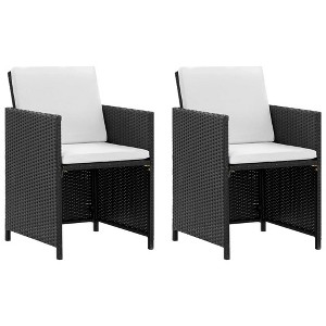 vidaXL 5-Piece Outdoor Poly Rattan Dining Set - Black Patio Furniture with Cushions and Glass Tabletop - Includes 2 Chairs and 2 Stools - 1 of 4