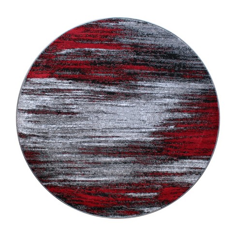 Emma + Oliver Olefin Accent Rug - Red Abstract Geometric Design - 5x5 Round  - Ultrasoft Plush Facing - Easy Upkeep - Jute Backing - Moisture & Stain  Resistant