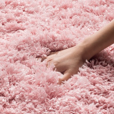 Light Pink Round Hand-Knotted Shag Area Rug