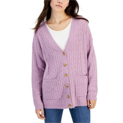 Hippie Rose Womens Baby Cable Knit Button Cardigan Sweater, Purple, Medium