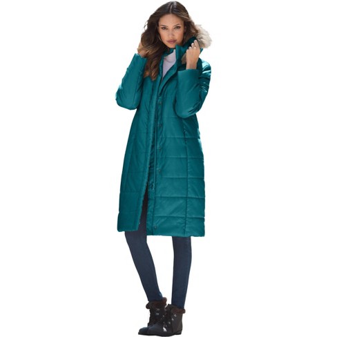 Roaman's Women's Plus Size Mid-Length Quilted Puffer Jacket - 5X, Green