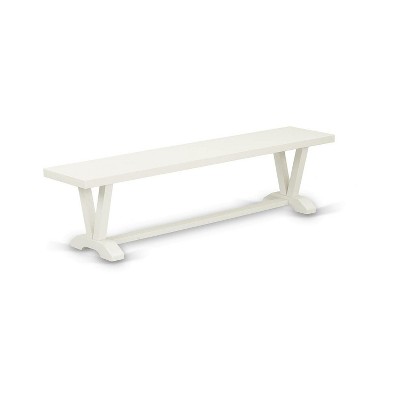 East West Furniture V-Style 15x72 in Dining Bench with Wirebrushed Linen White Leg and Linen White Top finish