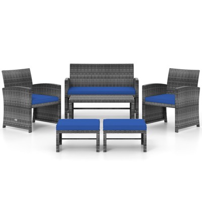 Tangkula Set Of 6 Patio Furniture Outdoor Sectional Conversation PE Rattan Sofa Set