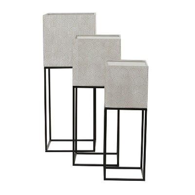 Light Gray Metal Square Planter Set with Stands