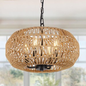 Height Adjustable 4-Light Ceiling Light,Hand Woven Rattan Shade Pendant Light,Boho Chandelier,Ceiling Lights Light Fixtures -The Pop Home - 1 of 4
