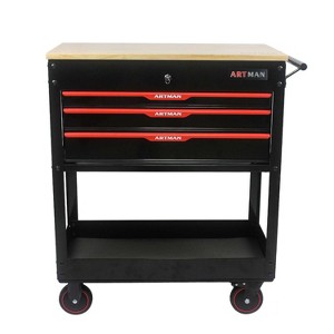 Belatt 3-Drawer Mobile Tool Chest with Wooden Top - High-Capacity Garage Organizer, Adjustable Shelf, Ball-Bearing Drawers - 1 of 4