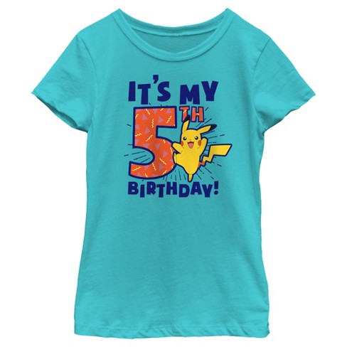Girl's Pokemon Pikachu It's My 5th Birthday T-shirt - Tahiti Blue - X Small  : Target