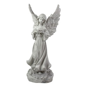 Northlight 13" Weathered Gray Serene Angel with Dove Outdoor Garden Statue - 1 of 4