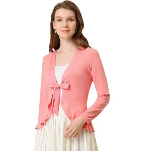 INSPIRE CHIC Women's Tie Front Long Sleeve Crop Ruffle Knit Cardigan Sweaters - 1 of 4