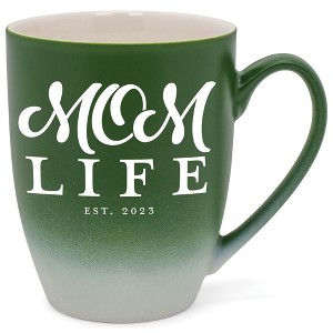 Elanze Designs Mom Life Est 2023 Two Toned Ombre Matte Green and White 12 ounce Ceramic Stoneware Coffee Cup Mug - 1 of 4