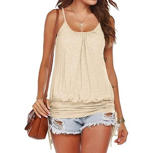 Imily Bela Women Summer Tank Tops Casual Spaghetti Strap Banded Bottom Loose Camisole Side Shirring Lace Up Shirts - 1 of 4