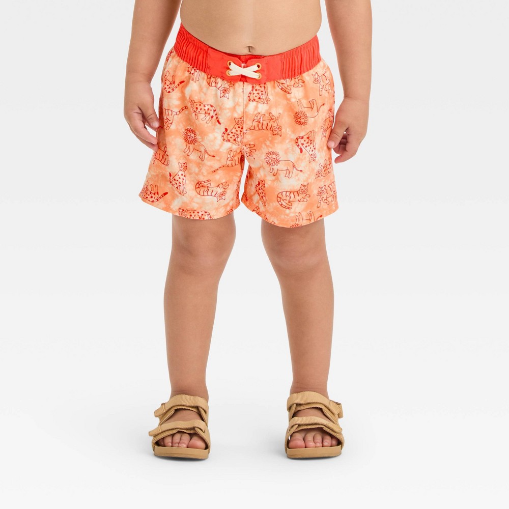 Photos - Swimwear Toddler Boys' Swim Board Shorts - Cat & Jack™ Orange 2T: Forest Animal Pri