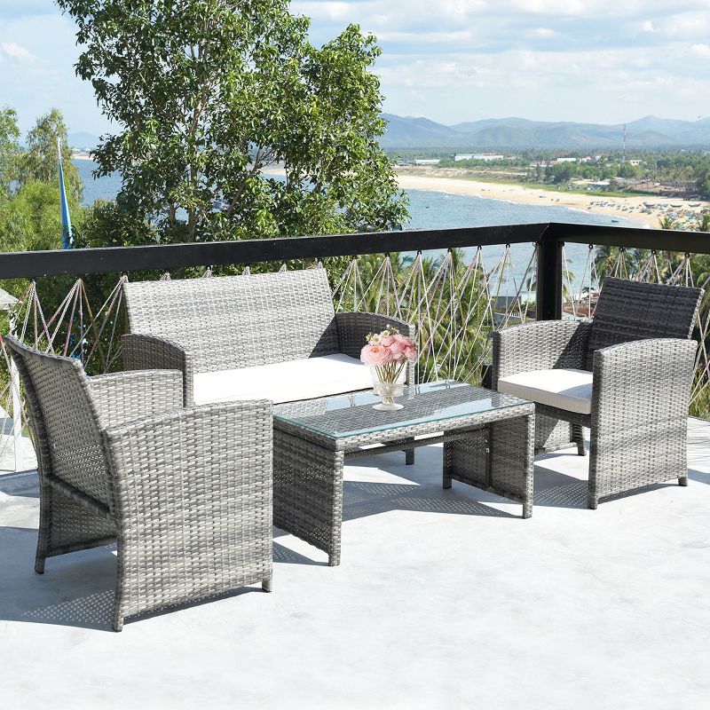 Tangkula 4 PCS Patio Wicker Furniture Outdoor Rattan Chairs w/Cushions, 3 of 8