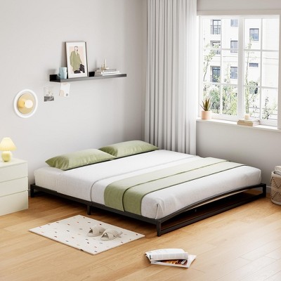 Homhougo Low Bed Frame, 6 Inch California King Size Metal Platform Bed Frame with Arch Design, Heavy Duty Bed Frame Black