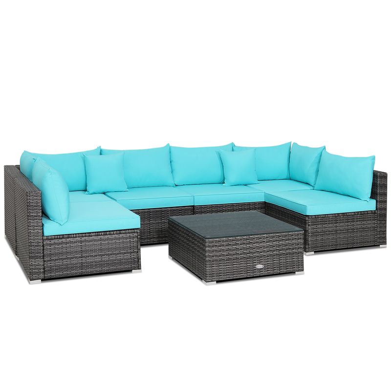 Tangkula 7PCS Patio Rattan Sectional Sofa Set Outdoor Furniture Set w/ Cushions, 1 of 9