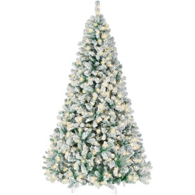 Best Choice Products Pre-Lit Sage Green Christmas Pine Tree w/ Flocked Branches, Warm-White Lights