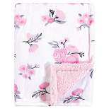 Hudson Baby Infant Girl Plush Blanket with Faux Shearling Back, Pink Floral, One Size