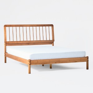 Saracina Home Queen MidCentury Modern Solid Wood Bed with Framed Spindle Headboard - 1 of 4