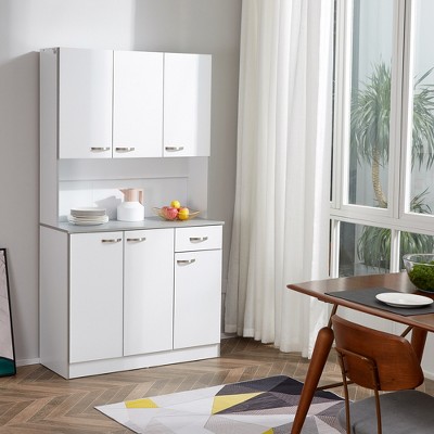 White Freestanding Buffet with Hutch and Adjustable Shelves