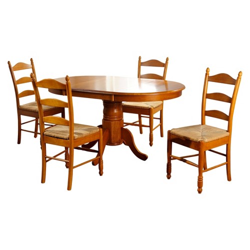 5 Piece Farmhouse Ladder Back Dining Table Set Wood/Oak - TMS, Brown