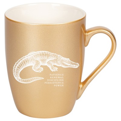 Elanze Designs 10 Ounce Ceramic Decorative Laser Engraved Giftable Novelty Tea Coffee Cup Mug Vegas Gold Alligator Patience Renewal Discipline