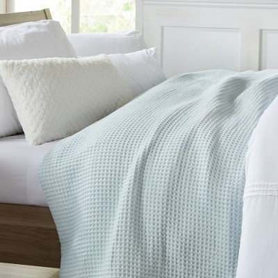 Icy Blue Full Cotton Waffle Weave Bed Blanket
