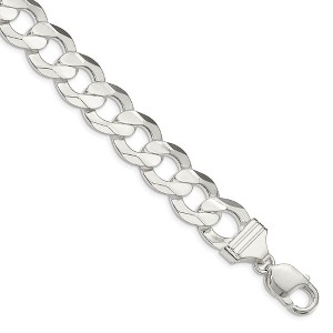 Black Bow Jewelry Men's 13.8mm Sterling Silver Solid Concave Beveled Curb Chain Bracelet - 1 of 4