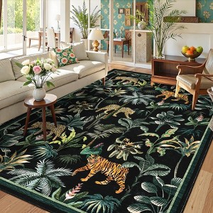 Living Room Rug Jungle Tiger Area Rug Plant Rugs Low Pile Non Shedding Soft Accent Carpet for Bedroom, Dining Room - 1 of 4