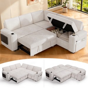 Vipbear Sleeper Sofa Bed,Convertible Sectional Sofa Couches for Living Room,Pull Out Couch Bed with Reversible Storage Chaise| Large Arm Storage - 1 of 4