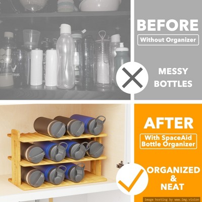 SpaceAid Bamboo Water Bottle Organizer with Labels for Kitchen and Pantry,(3-Tier, Hold 12 Bottles) — фото 2
