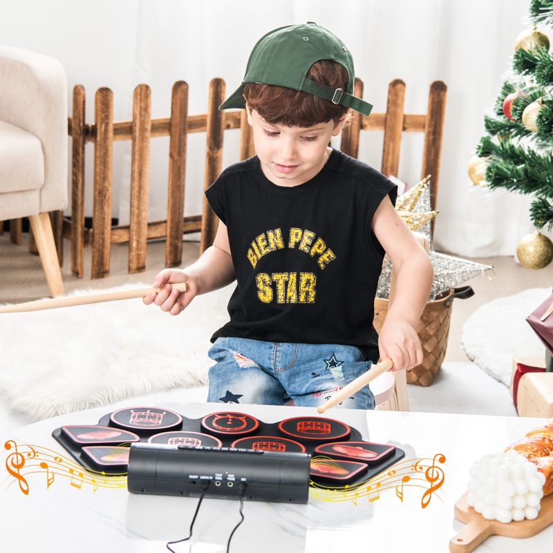 Costway 9 Pads Electronic Drum Set with Sticks & Pedals for Kids, Adult, Beginners, 3 of 11