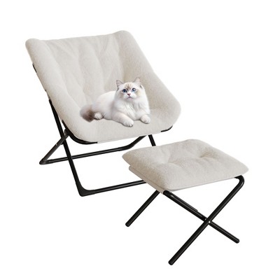 Oversized Comfy Chair, Faux Fur Foldable Lounge Chair for Adults, Metal Frame X-Large Saucer Chair, Plush Accent Chair for Bedroom Living Room Dorm