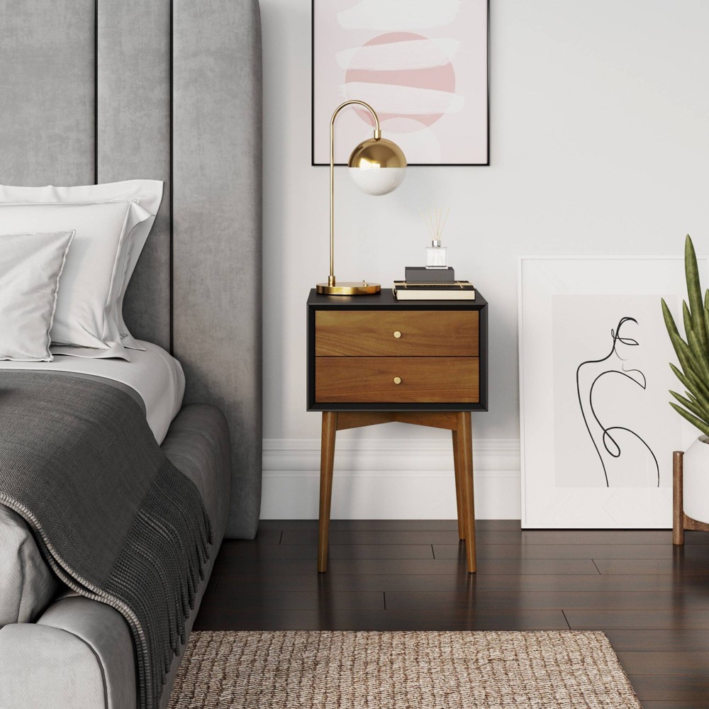 Photos - Storage Сabinet Nathan James Harper Nightstand Acacia Black: Mid-Century Modern with Stora