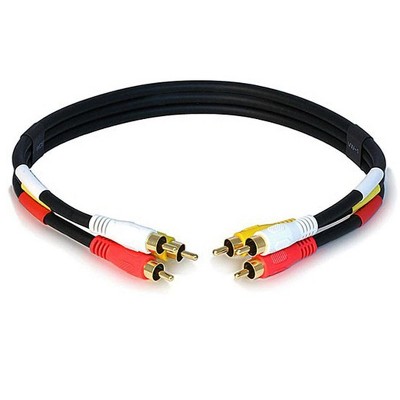 Monoprice Video Cable - 1.5 Feet - Black | Triple RCA Stereo Video Dubbing Composite Cable, Gold Plated Connectors
