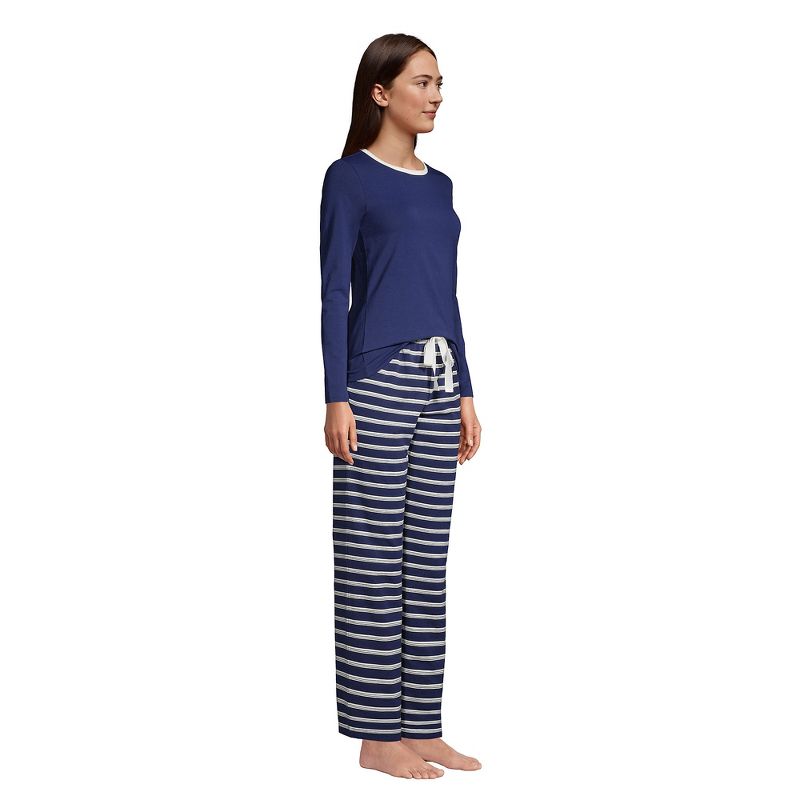 Lands' End Women's Knit Pajama Set Long Sleeve T-Shirt and Pants, 3 of 5