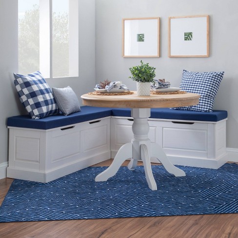 Tobin Traditional Solid Wood Backless Storage Corner Nook Breakfast Bench  Cushion White/navy - Linon : Target