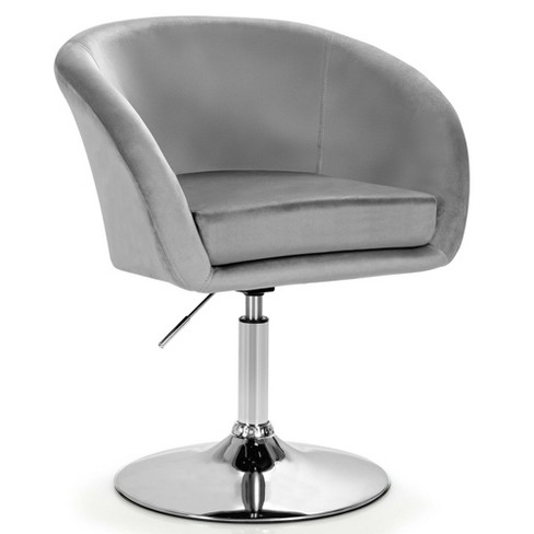 Costway Modern Velvet Chair Height Adjustable Bar Stool Swivel Makeup Seat Grey