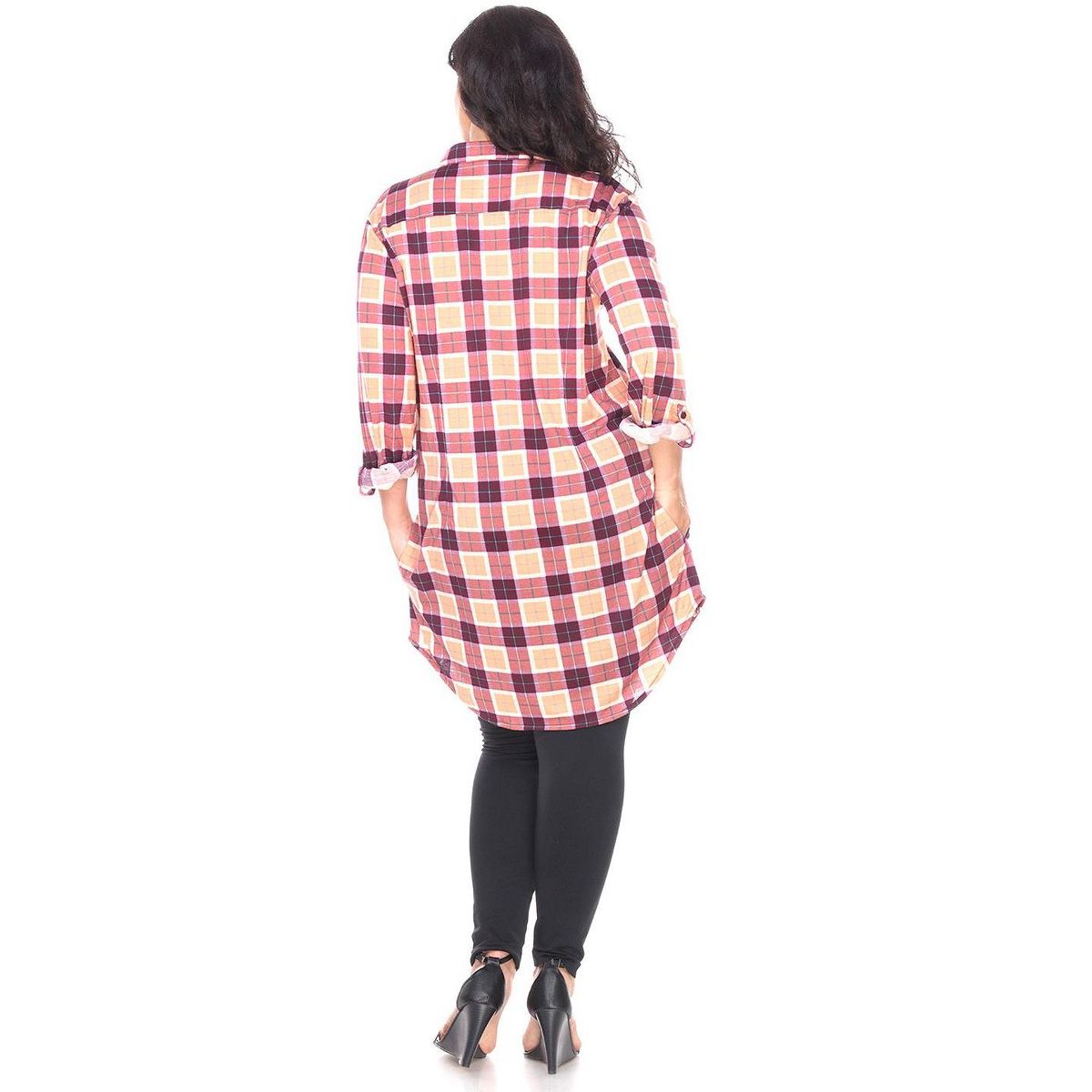 Women's Plus Size Piper Stretchy Plaid Tunic with Pockets - White Mark - thumbnail 6