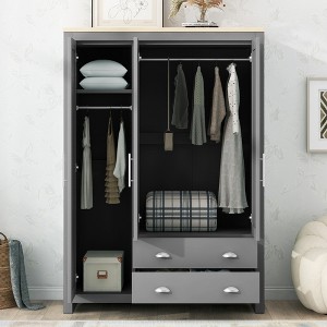 JUJABU Three Door Storage Wardrobe with Cabinets and Two Hanging Rods,Gray - 1 of 4