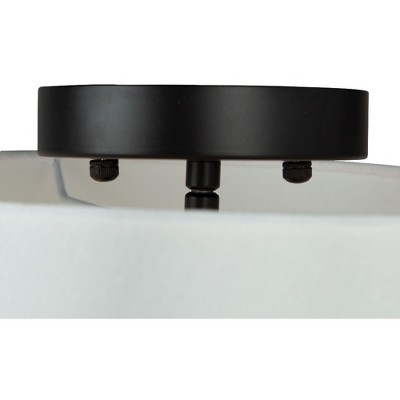 Rhythm Matte Black 3-Light Semi-Flush Drum Linen Shade Ceiling Fixture